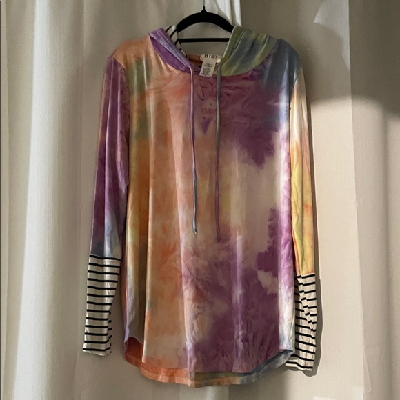BiBi Tops - BiBi Multicolor Tie-Dye Hoodie Blouse